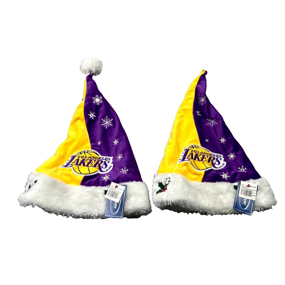 Forever Collectibles Los Angeles Lakers NBA Pom Pom Santa Claus Hat Lot Of 2